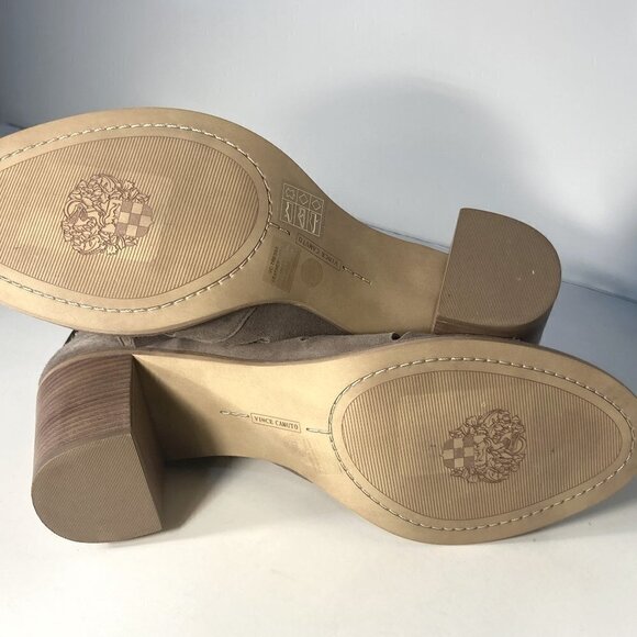 Vince Camuto SZ 11 NWOT Tressa Lace up Taupe Suede Open Toe Block Heel Bootie - Picture 6 of 7